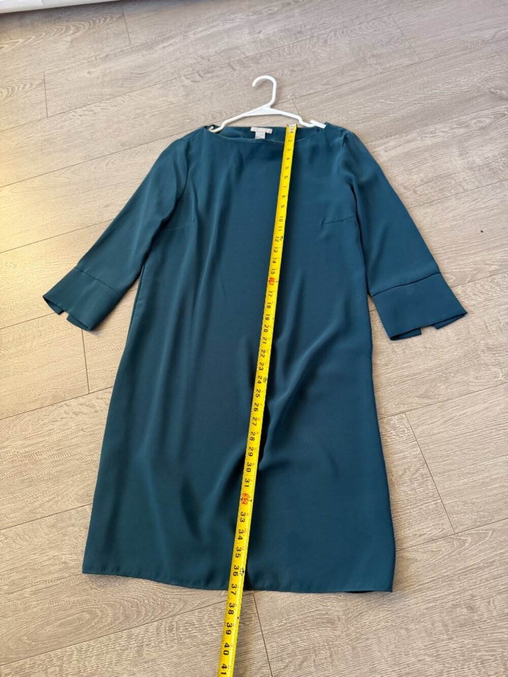H&M Teal Shift Dress 3/4 Sleeve Boat Neck Career Dress Size 6 - Picture 6 of 11